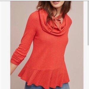 Anthropologie Maeve Winterscape Cowl Neck Peplum Top‎ Women's XSP Orange